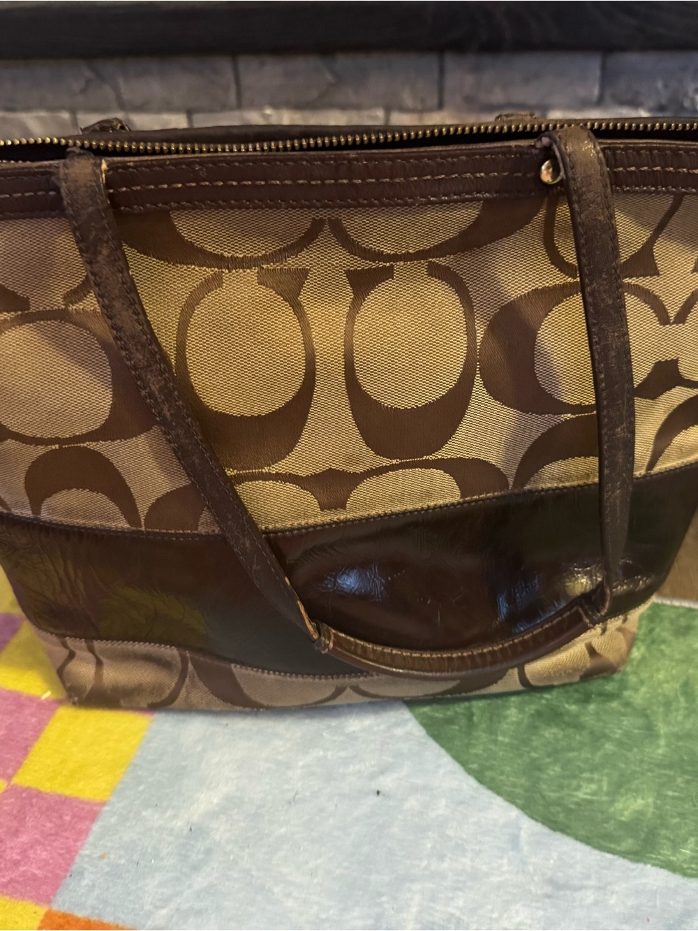 Coach Signature Canvas Tote in Brown and Tan